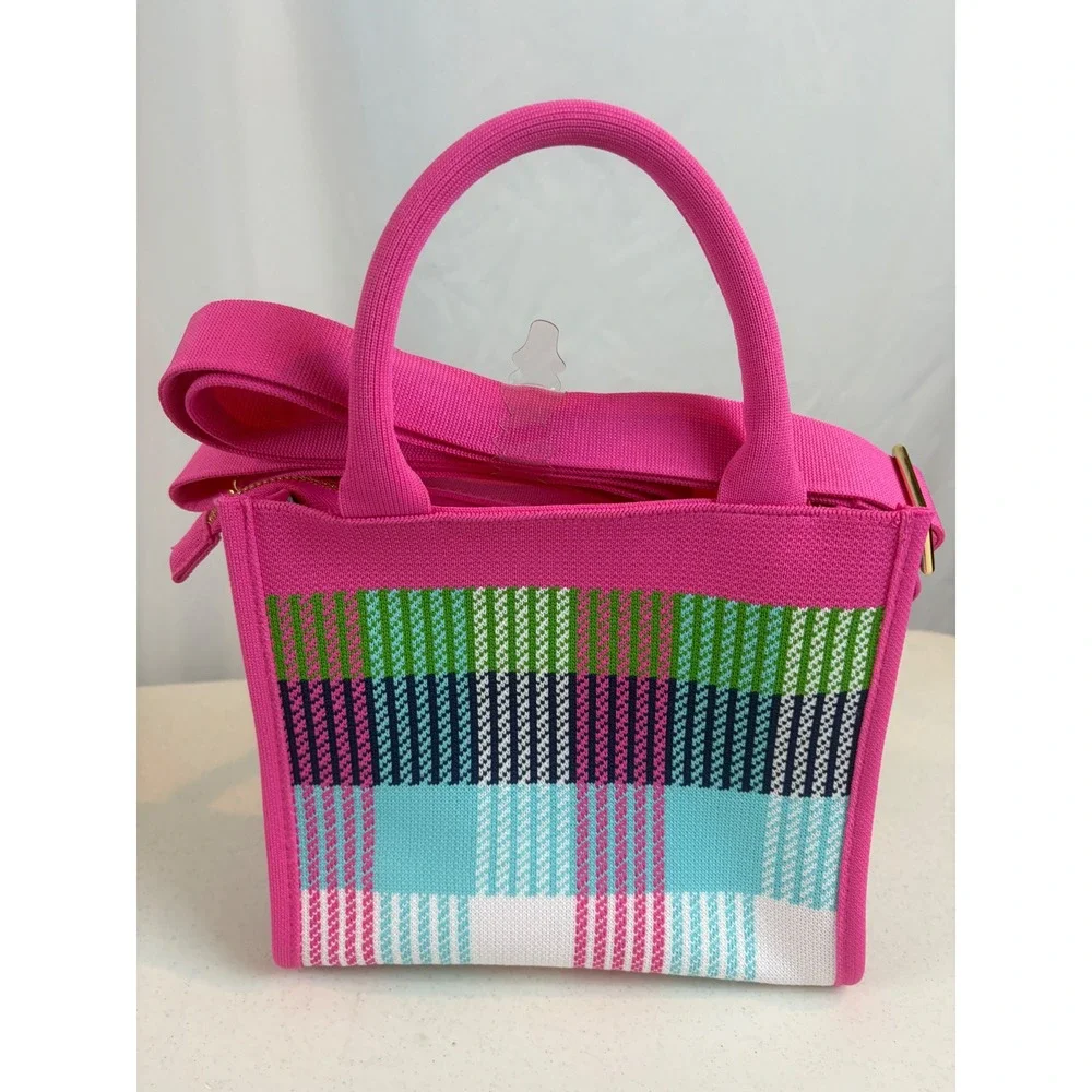 Kate Spade New York Target Pink Plaid Knit Mini Tote Crossbody Bag New - Picture 4 of 11